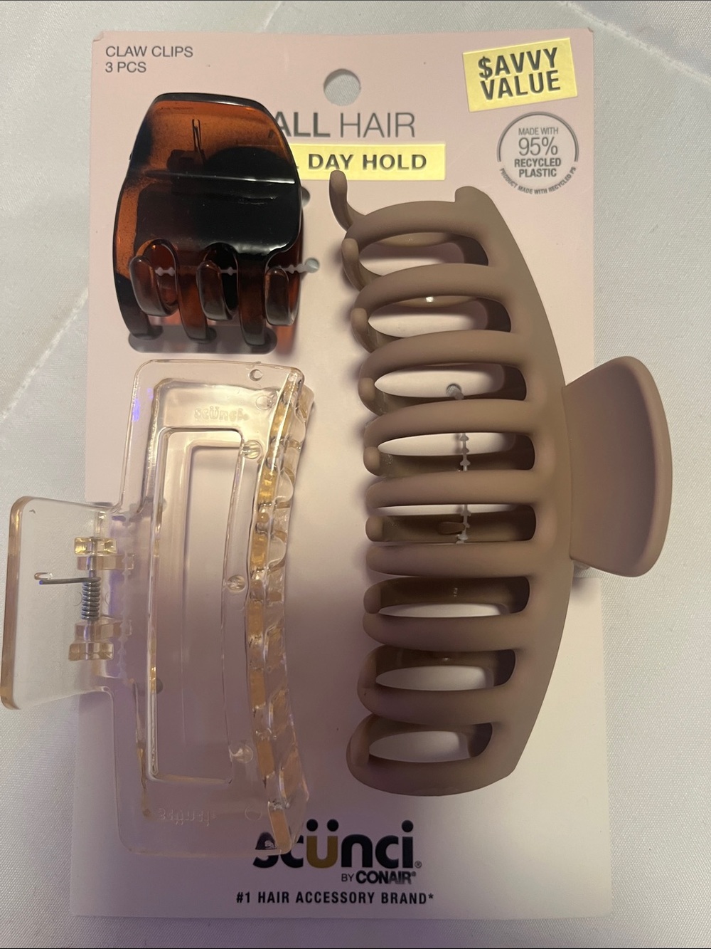 scunci 3-Pack Claw Clips - Tortoiseshell, Clear, Taupe